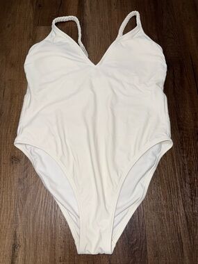 Shade & Shore White Braided Strap One-Piece Swimsuit Size Large